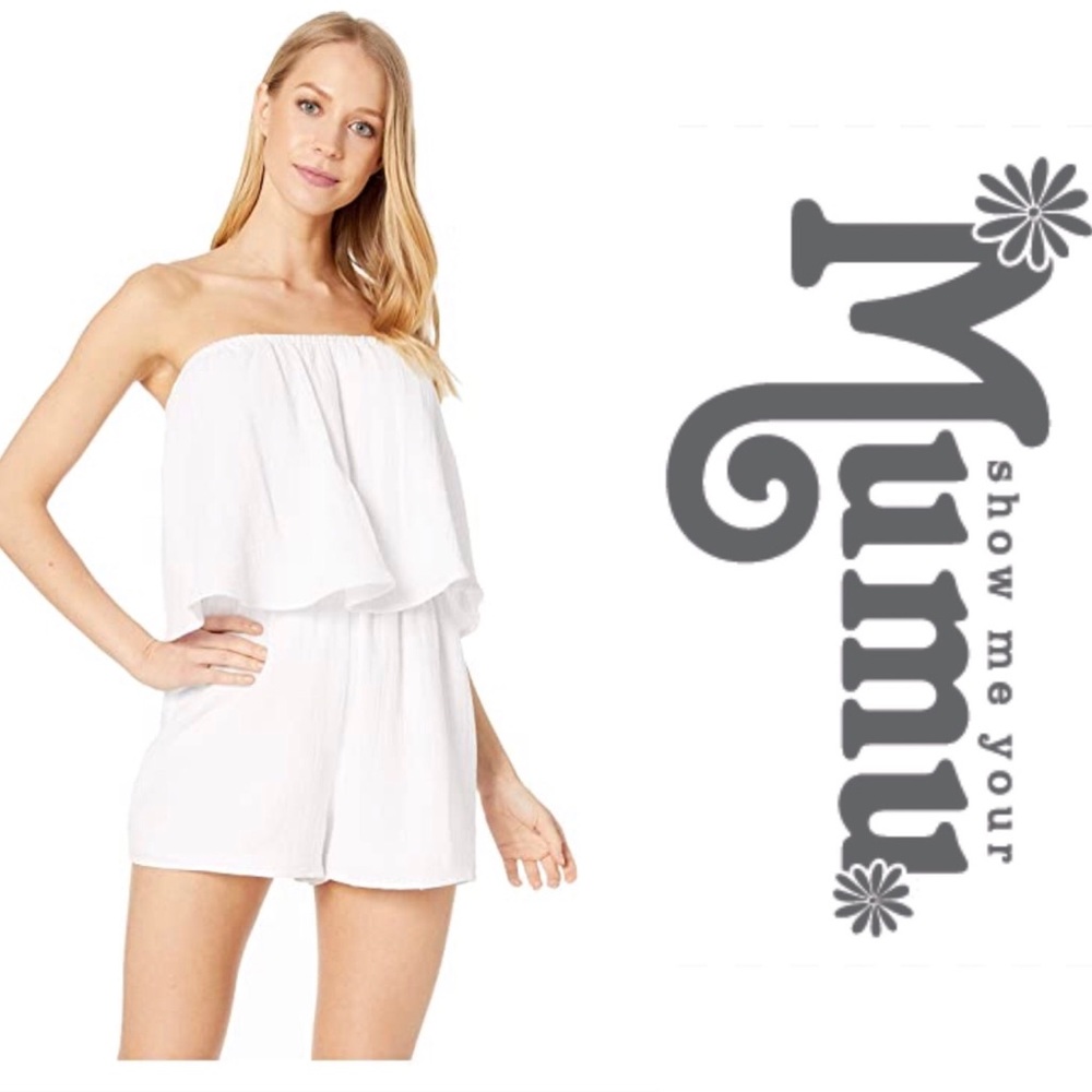 THELMA Romper in White Crinkle Gauze